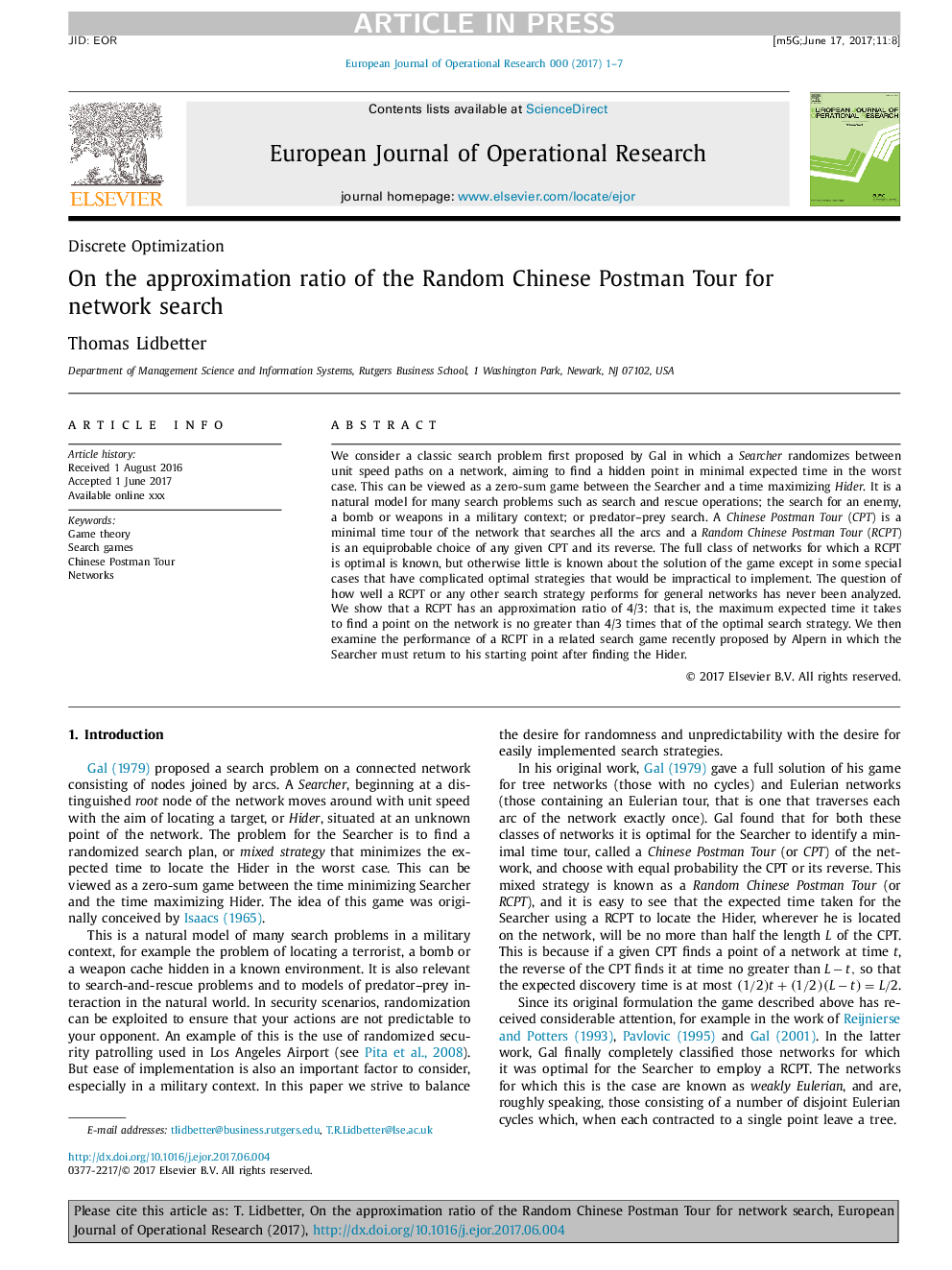 On the approximation ratio of the Random Chinese Postman Tour for network search