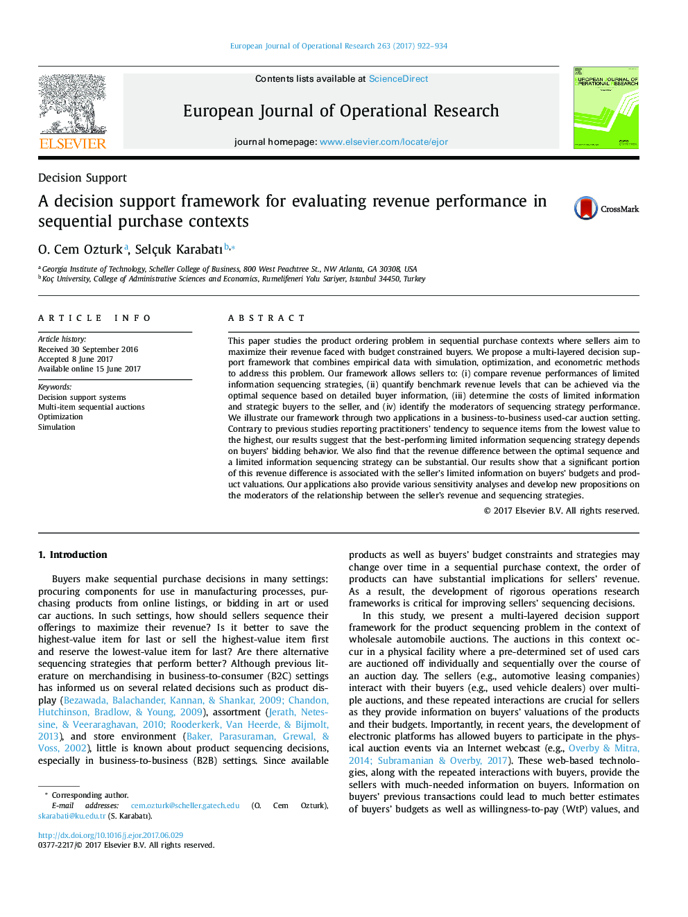 Decision SupportA decision support framework for evaluating revenue performance in sequential purchase contexts