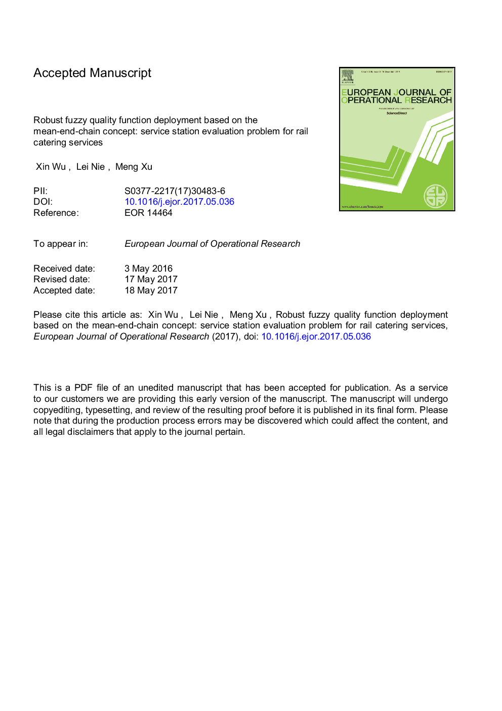 Robust fuzzy quality function deployment based on the mean-end-chain concept: Service station evaluation problem for rail catering services