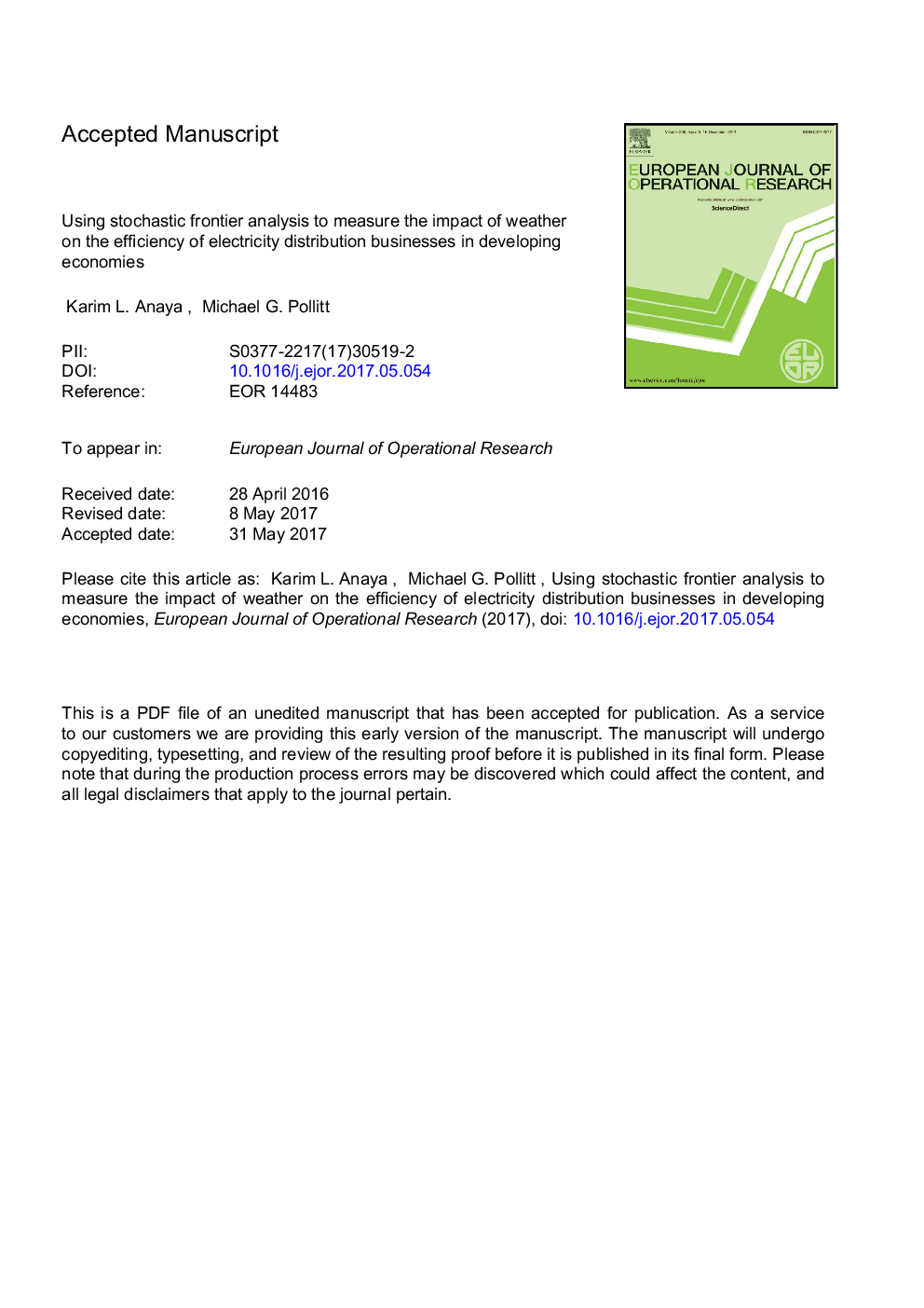 Using stochastic frontier analysis to measure the impact of weather on the efficiency of electricity distribution businesses in developing economies