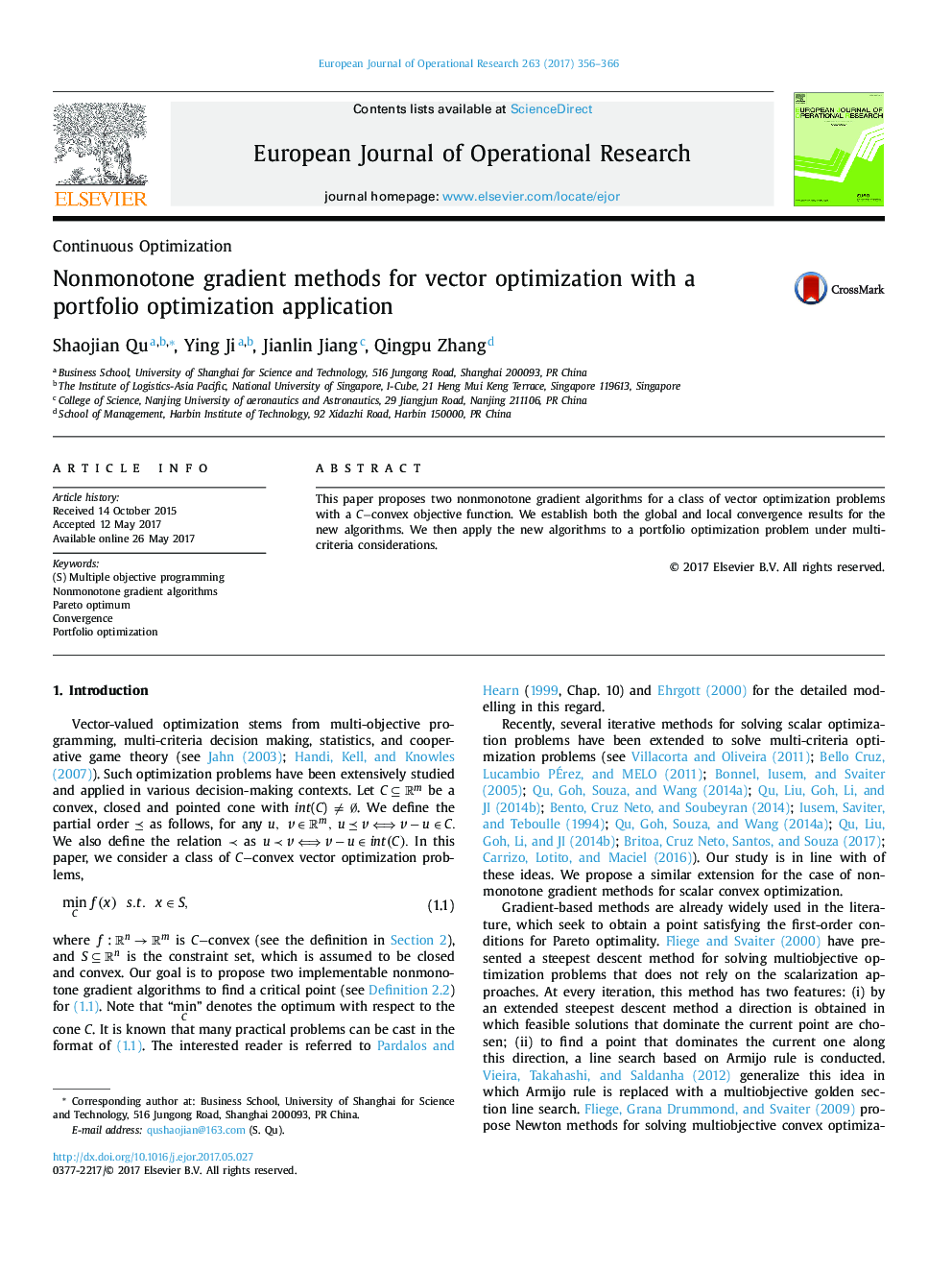 Continuous OptimizationNonmonotone gradient methods for vector optimization with a portfolio optimization application