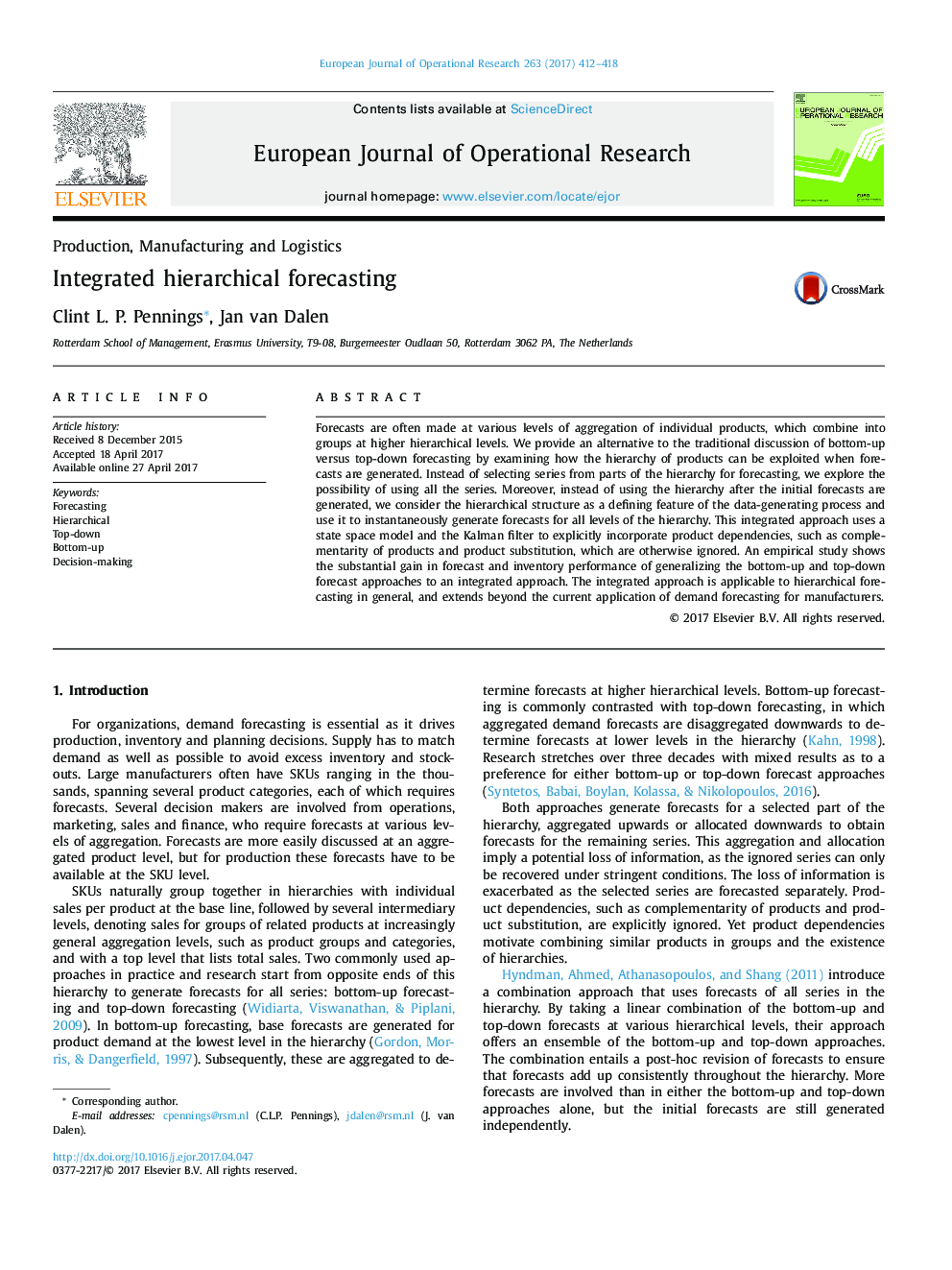 Integrated hierarchical forecasting