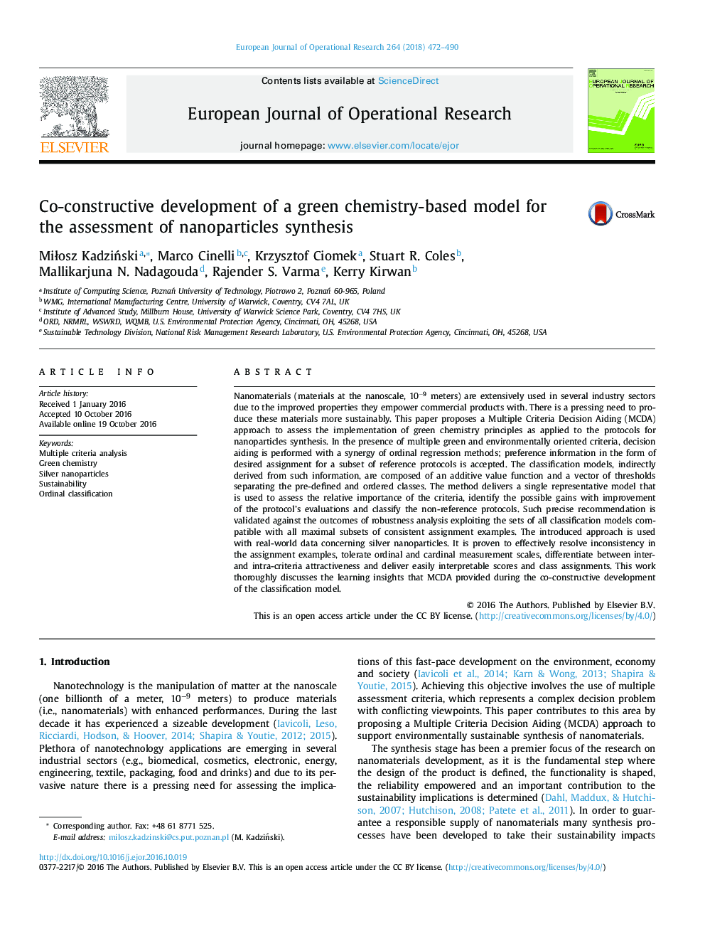 Co-constructive development of a green chemistry-based model for the assessment of nanoparticles synthesis