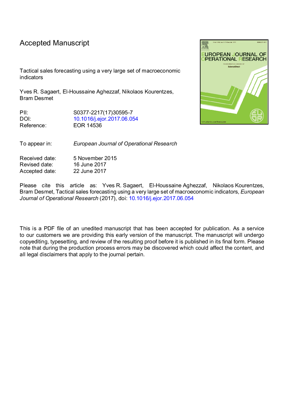 Tactical sales forecasting using a very large set of macroeconomic indicators