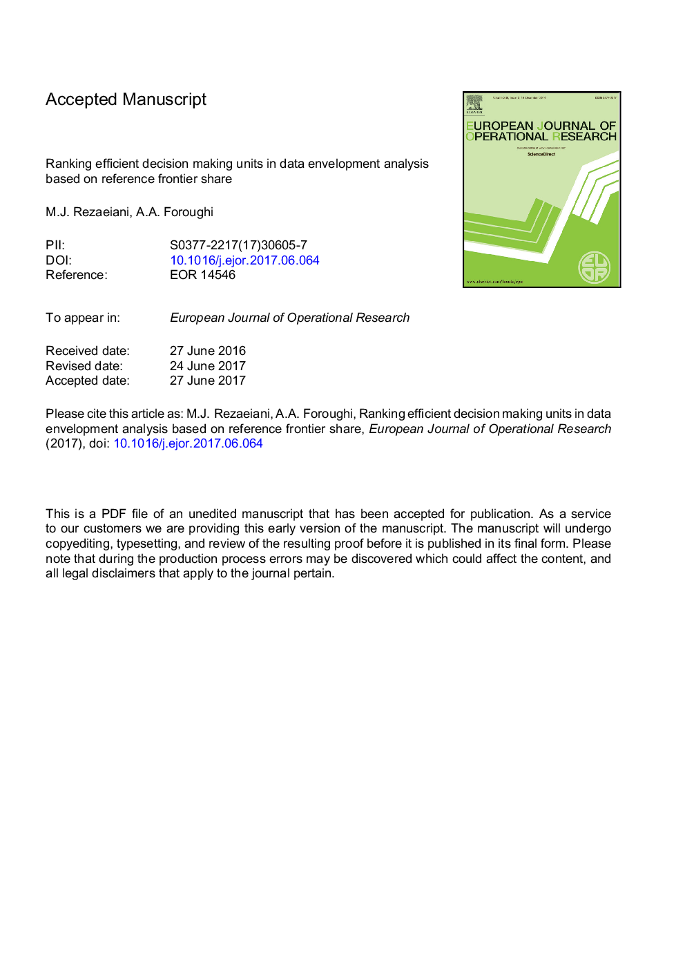 Ranking efficient decision making units in data envelopment analysis based on reference frontier share