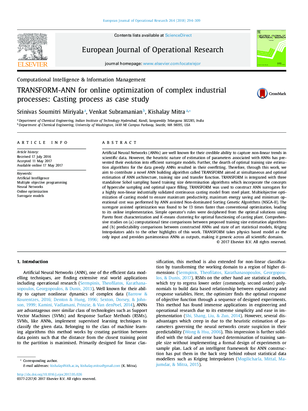 TRANSFORM-ANN for online optimization of complex industrial processes: Casting process as case study