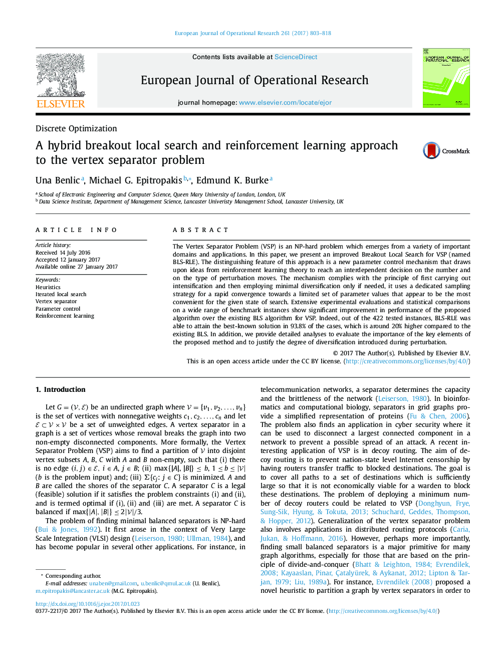 A hybrid breakout local search and reinforcement learning approach to the vertex separator problem