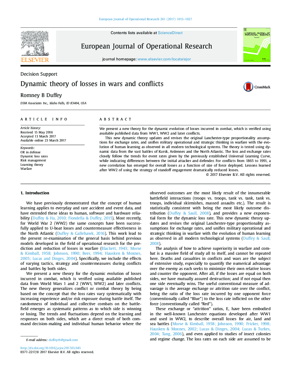 Dynamic theory of losses in wars and conflicts