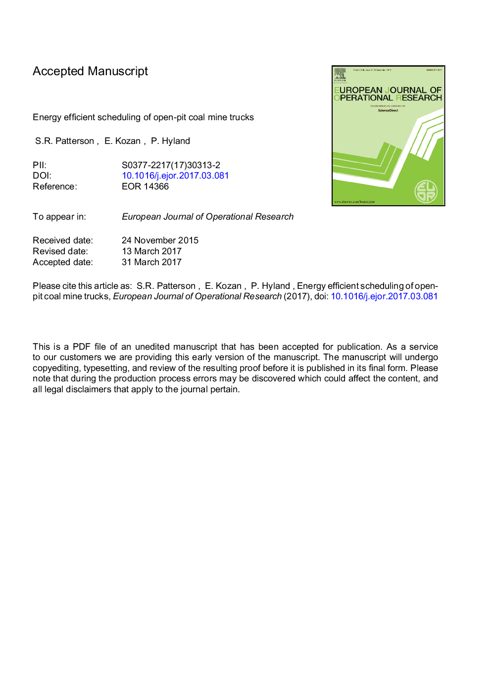 Energy efficient scheduling of open-pit coal mine trucks