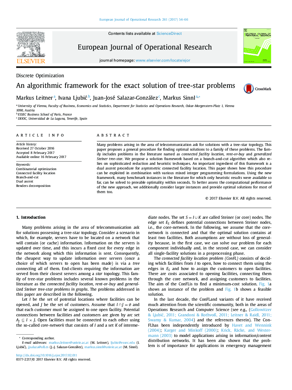 Discrete OptimizationAn algorithmic framework for the exact solution of tree-star problems