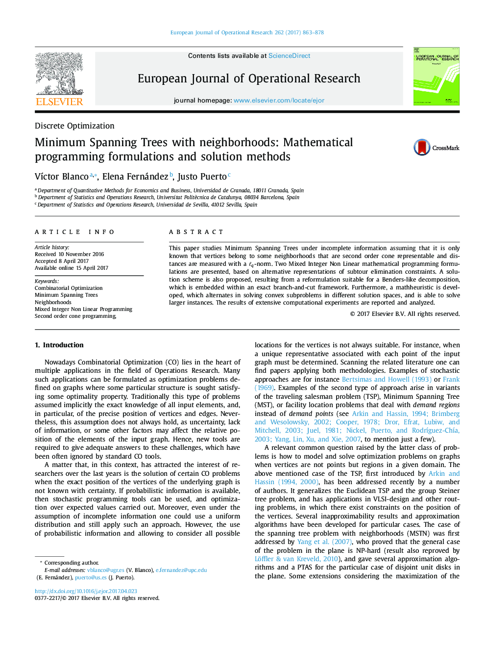 Discrete OptimizationMinimum Spanning Trees with neighborhoods: Mathematical programming formulations and solution methods