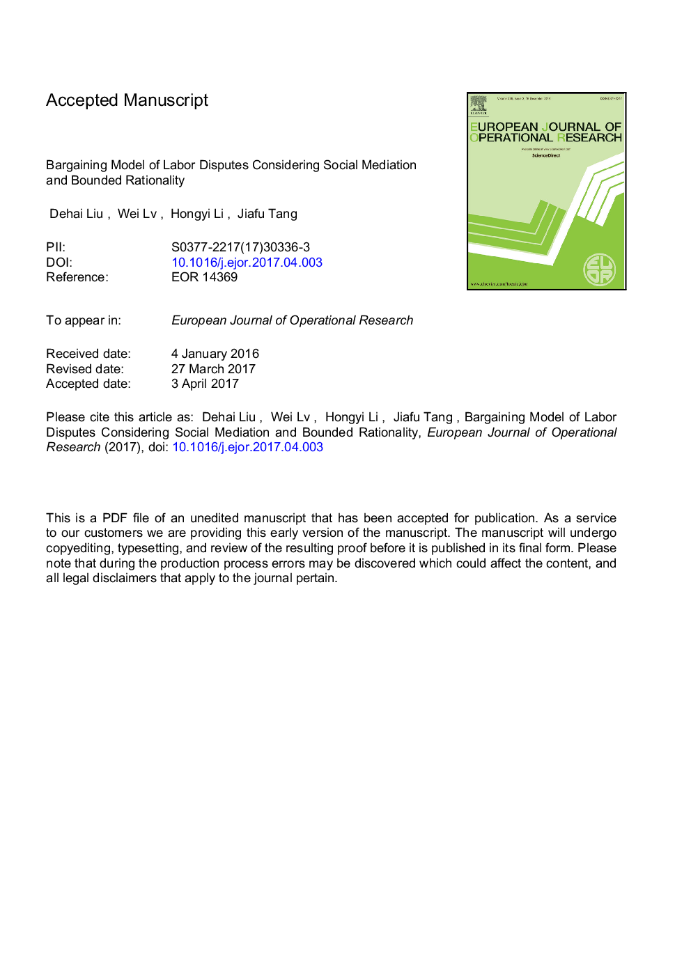 Bargaining model of labor disputes considering social mediation and bounded rationality
