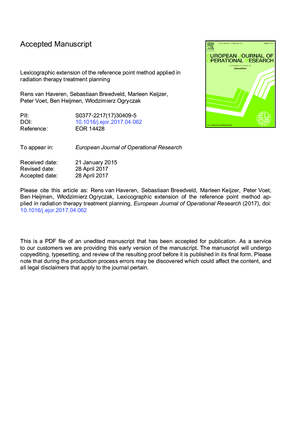 Lexicographic extension of the reference point method applied in radiation therapy treatment planning