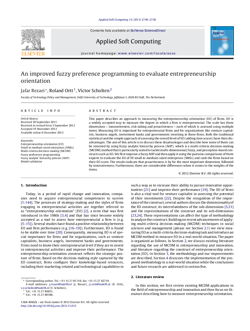 An improved fuzzy preference programming to evaluate entrepreneurship orientation