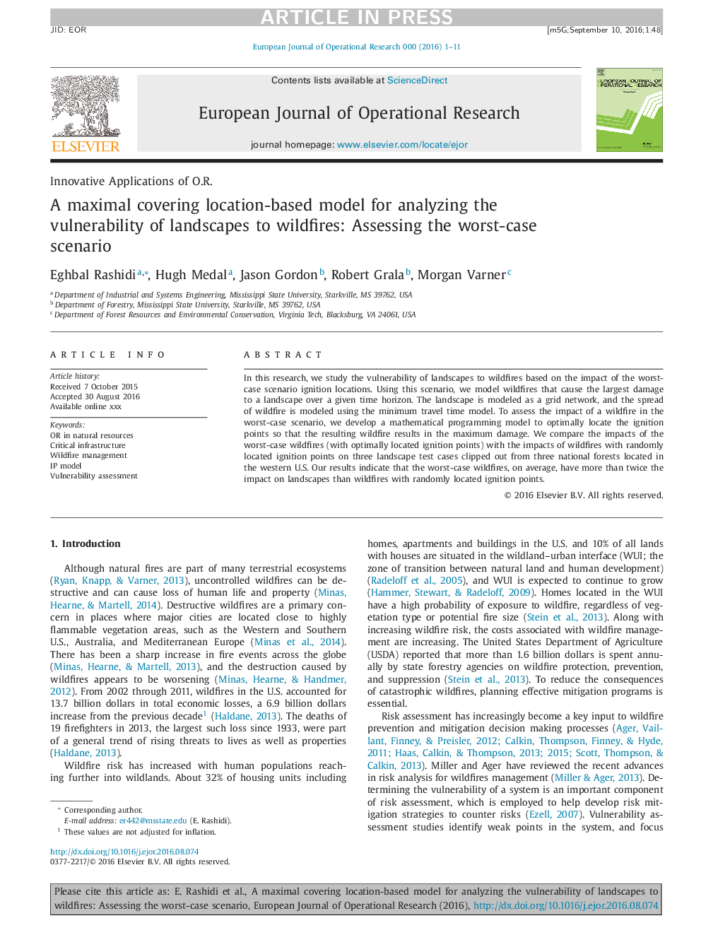 A maximal covering location-based model for analyzing the vulnerability of landscapes to wildfires: Assessing the worst-case scenario