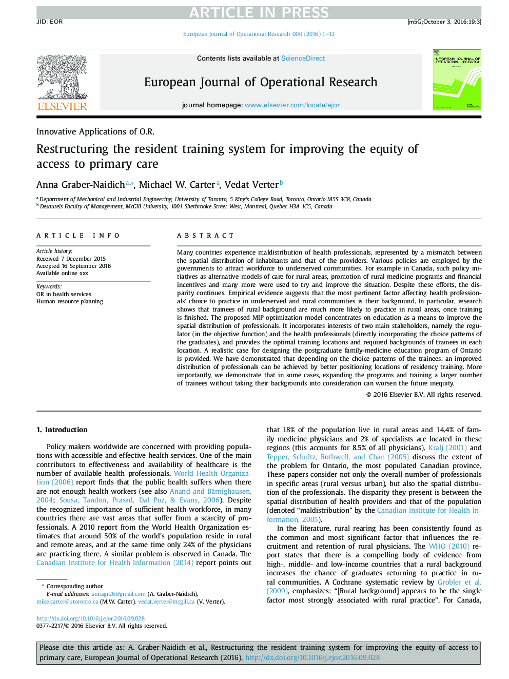 Restructuring the resident training system for improving the equity of access to primary care