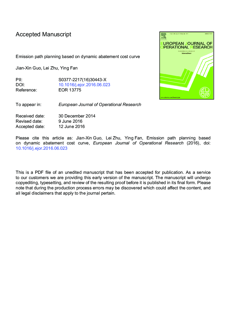 Emission path planning based on dynamic abatement cost curve