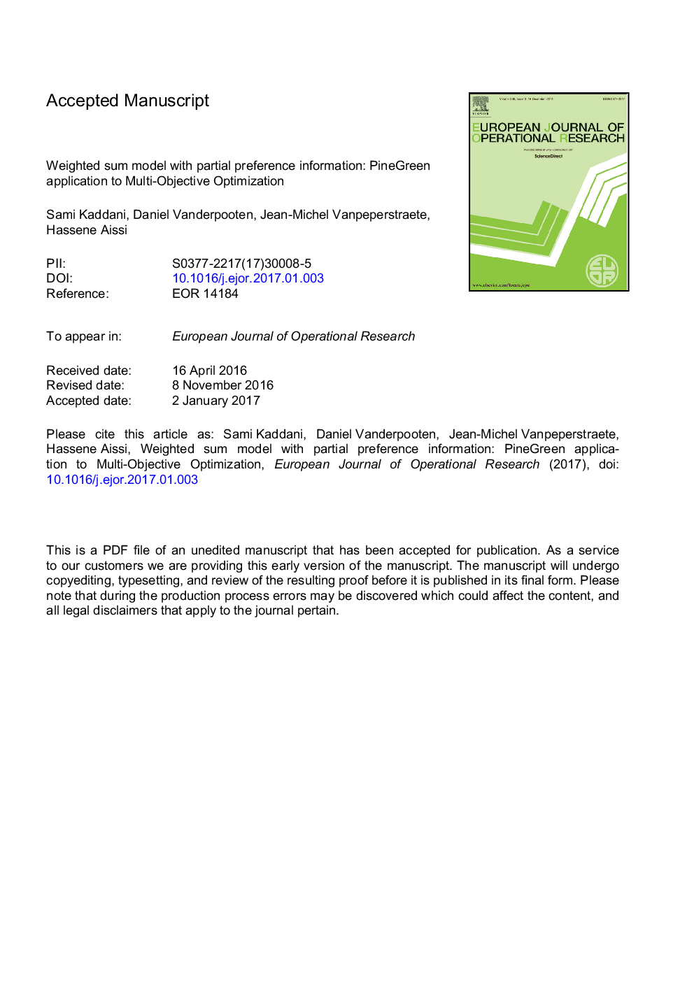 Weighted sum model with partial preference information: Application to multi-objective optimization