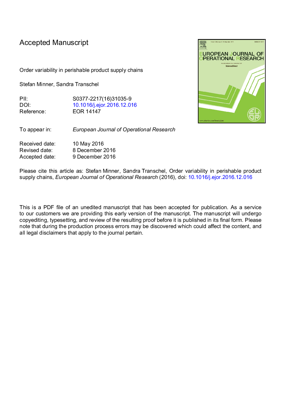 Order variability in perishable product supply chains