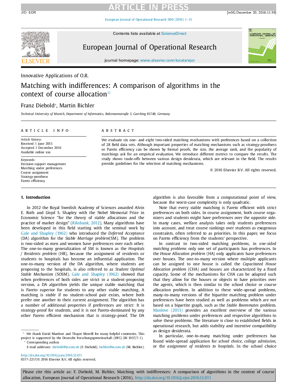 Matching with indifferences: A comparison of algorithms in the context of course allocation