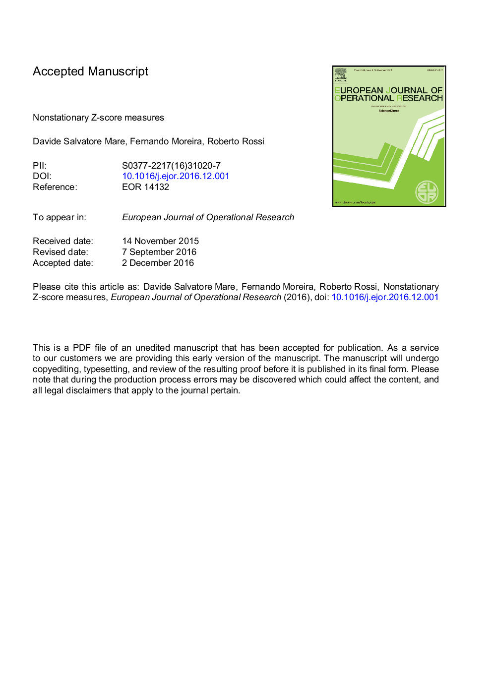 Nonstationary Z-Score measures