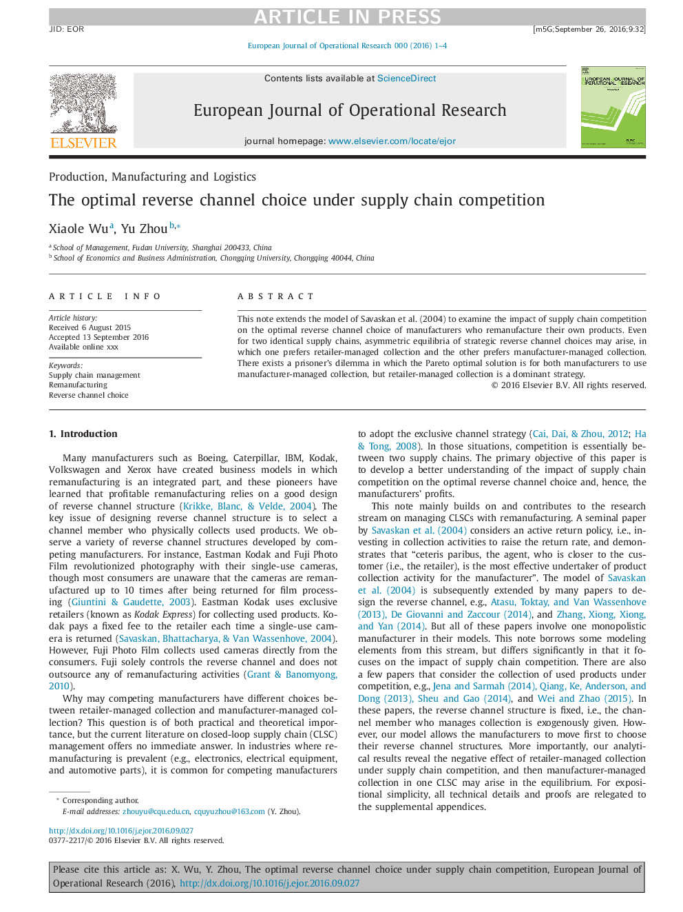 The optimal reverse channel choice under supply chain competition