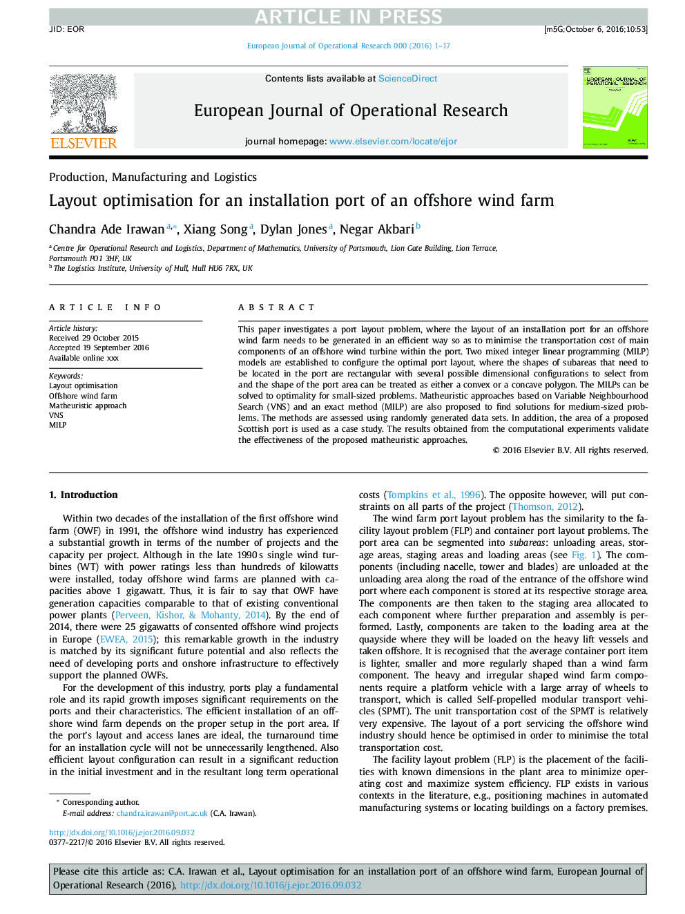 Layout optimisation for an installation port of an offshore wind farm