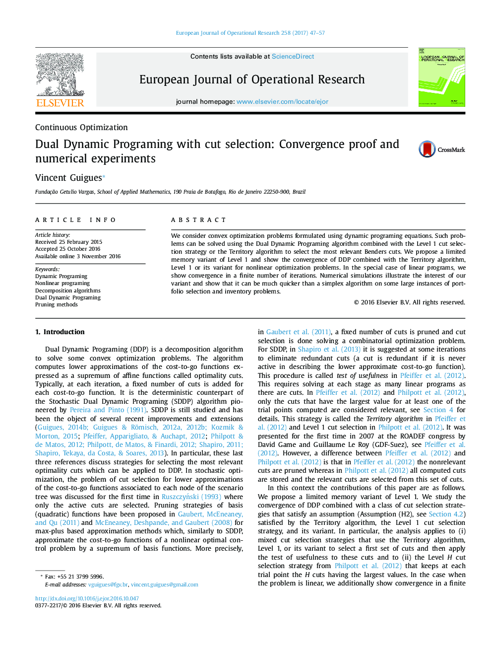 Dual Dynamic Programing with cut selection: Convergence proof and numerical experiments