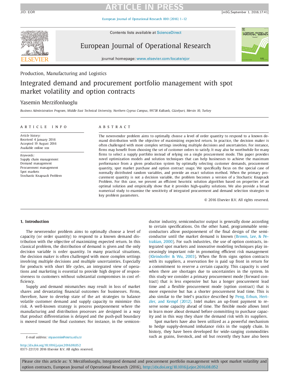 Integrated demand and procurement portfolio management with spot market volatility and option contracts