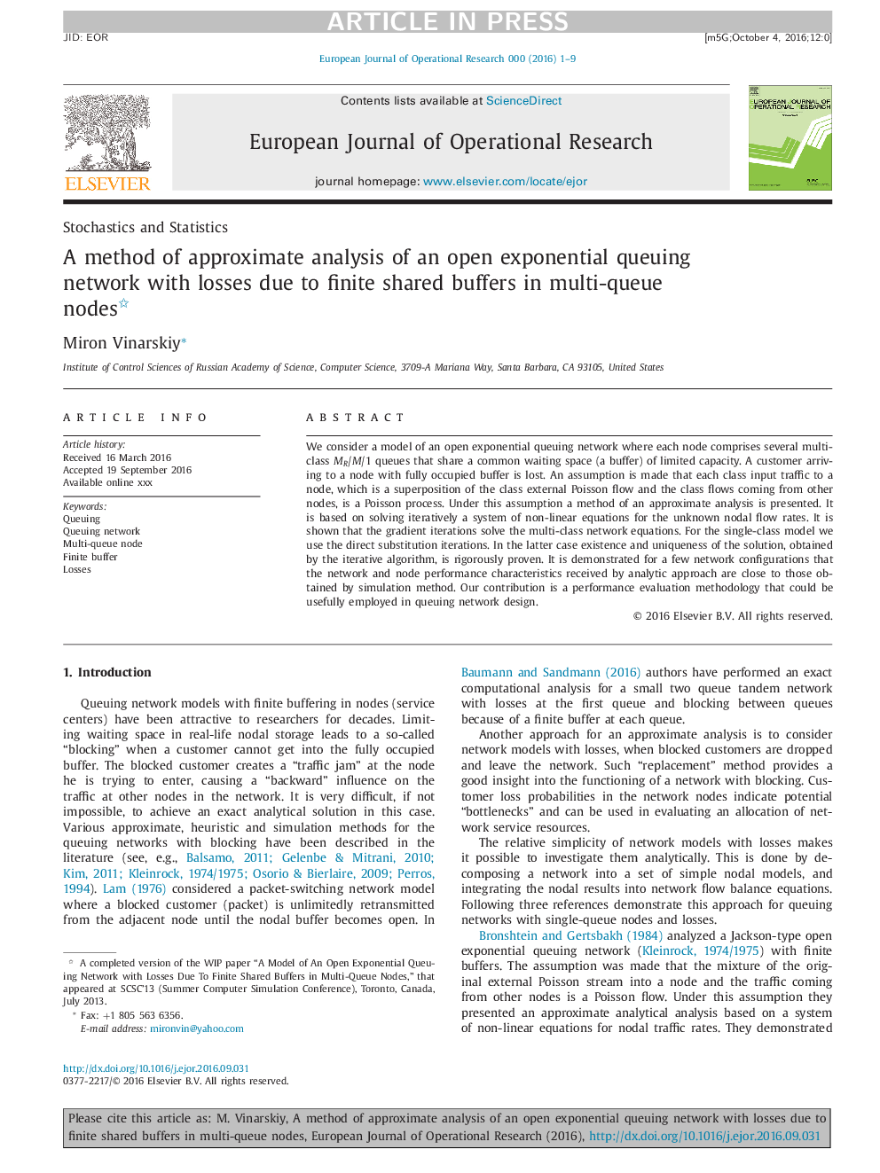 A method of approximate analysis of an open exponential queuing network with losses due to finite shared buffers in multi-queue nodes