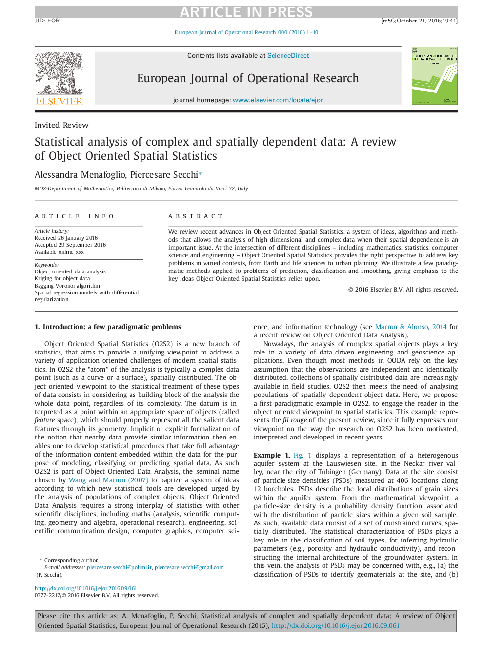 Statistical analysis of complex and spatially dependent data: A review of Object Oriented Spatial Statistics