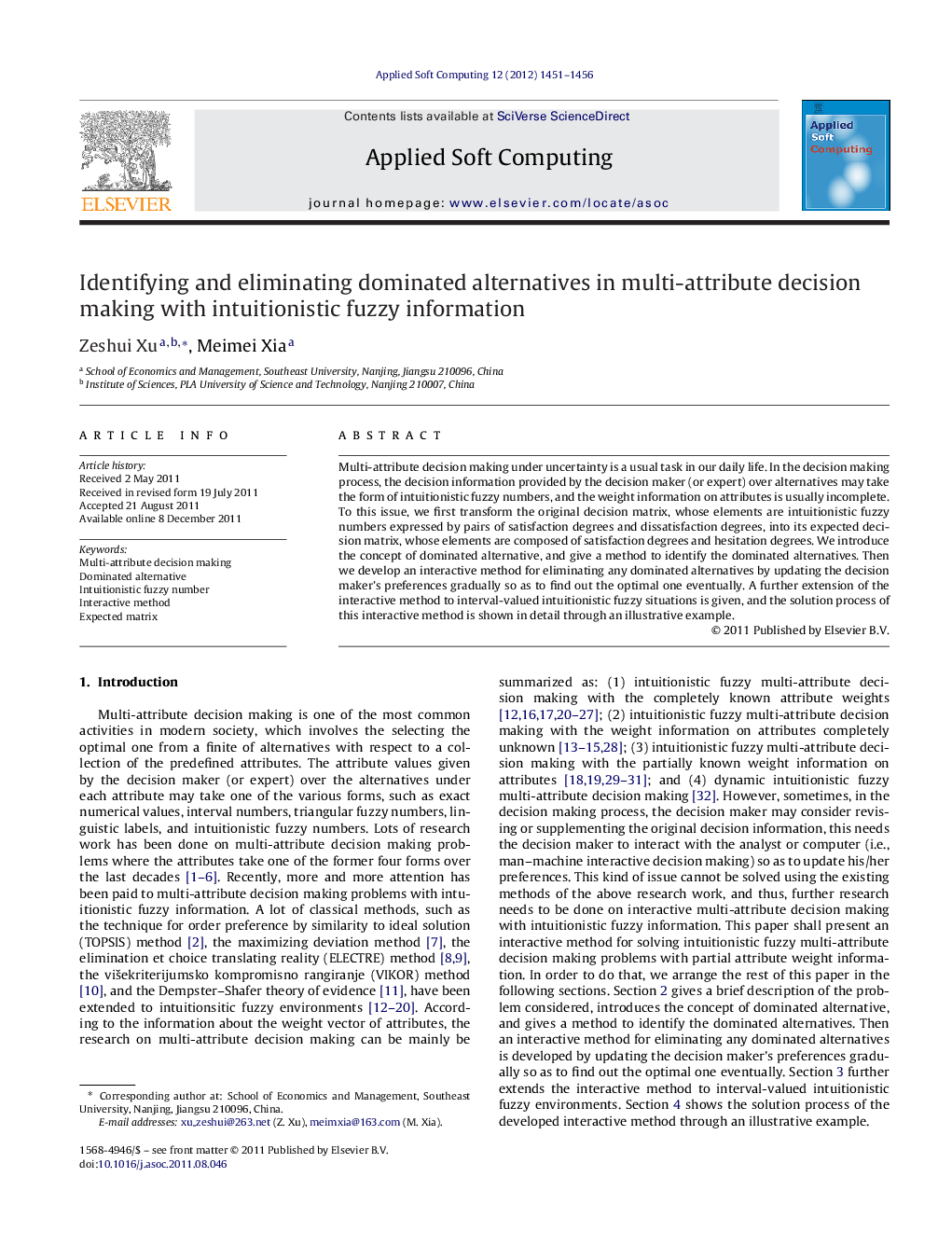 Identifying and eliminating dominated alternatives in multi-attribute decision making with intuitionistic fuzzy information