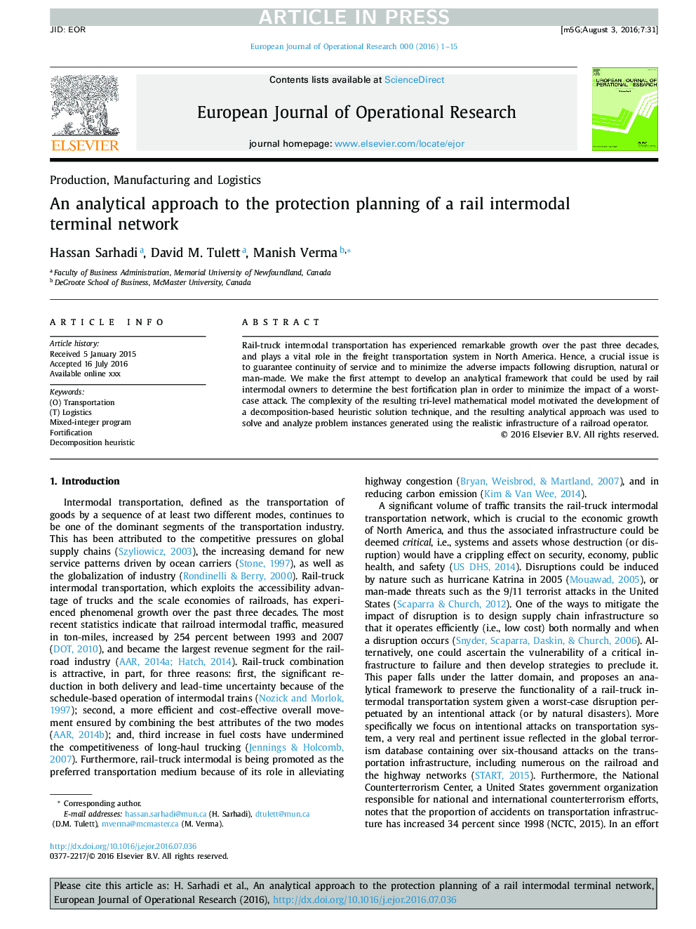 An analytical approach to the protection planning of a rail intermodal terminal network