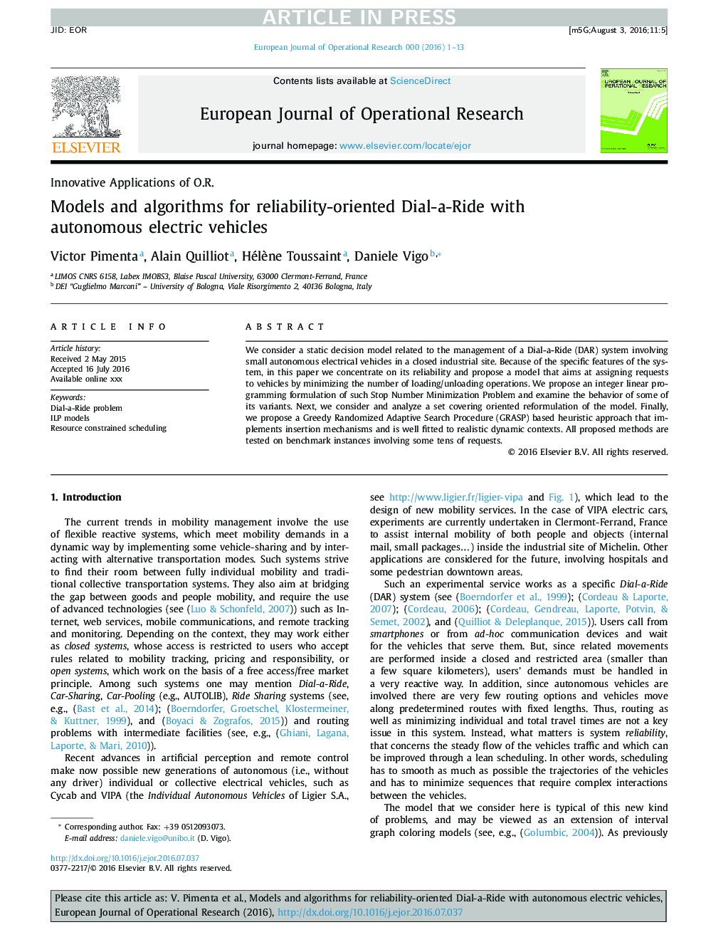 Models and algorithms for reliability-oriented Dial-a-Ride with autonomous electric vehicles
