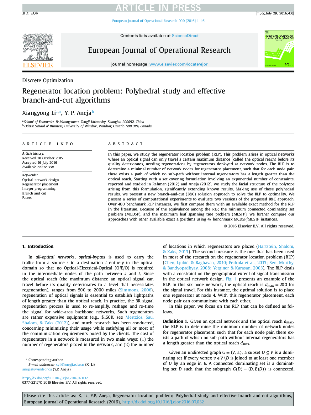 Regenerator location problem: Polyhedral study and effective branch-and-cut algorithms