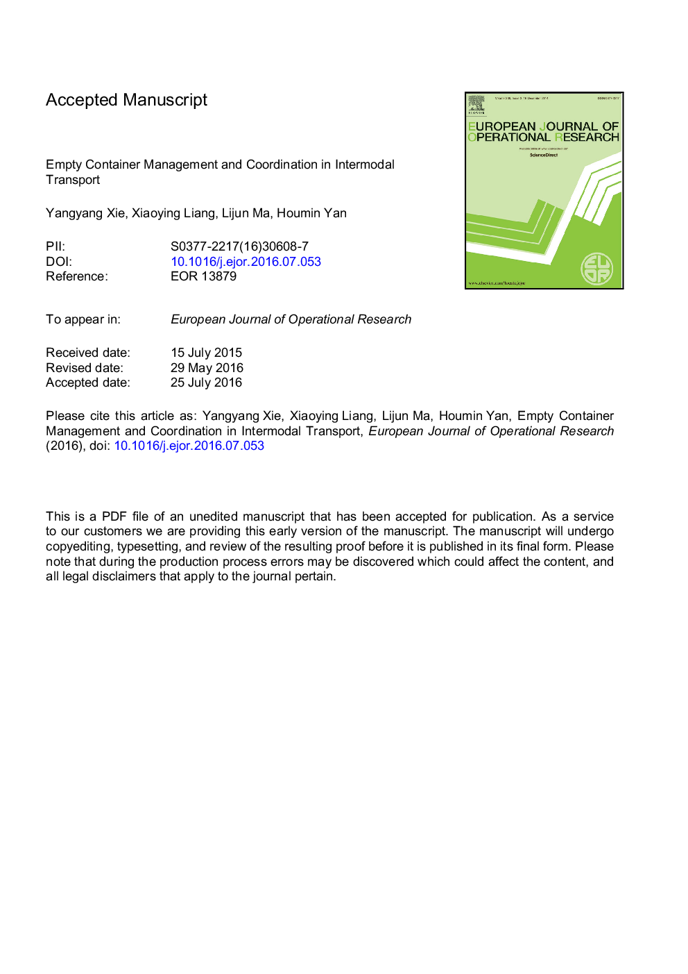 Empty container management and coordination in intermodal transport