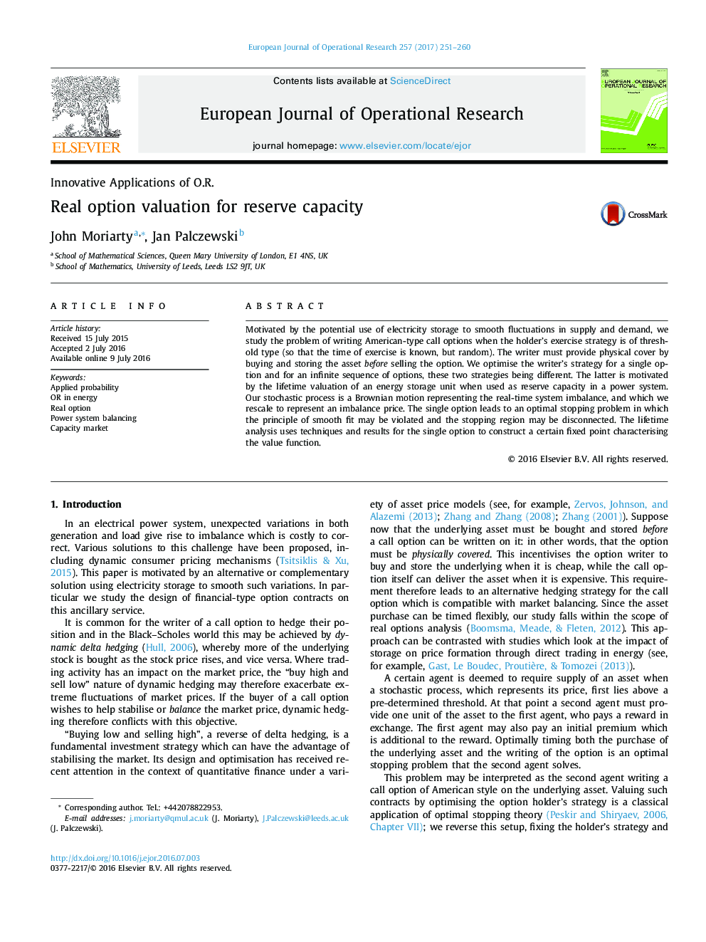 Real option valuation for reserve capacity