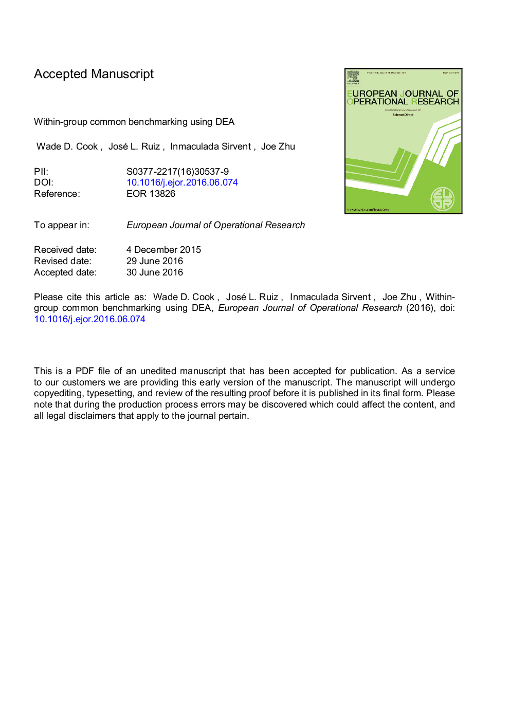 Within-group common benchmarking using DEA