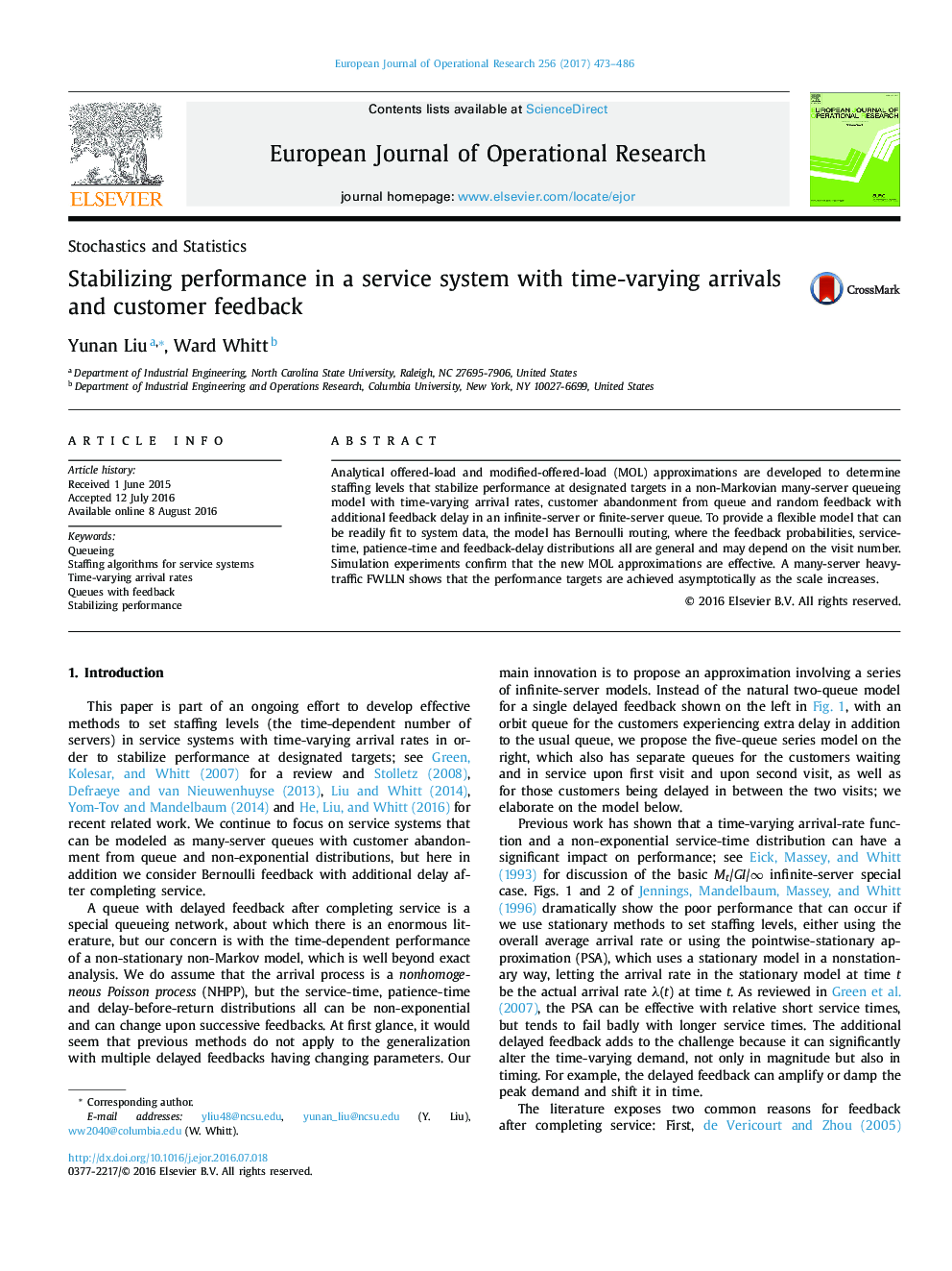 Stabilizing performance in a service system with time-varying arrivals and customer feedback