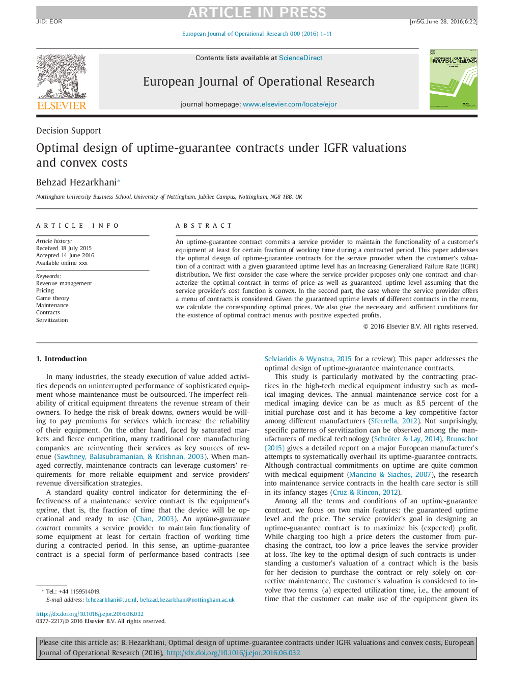 Optimal design of uptime-guarantee contracts under IGFR valuations and convex costs