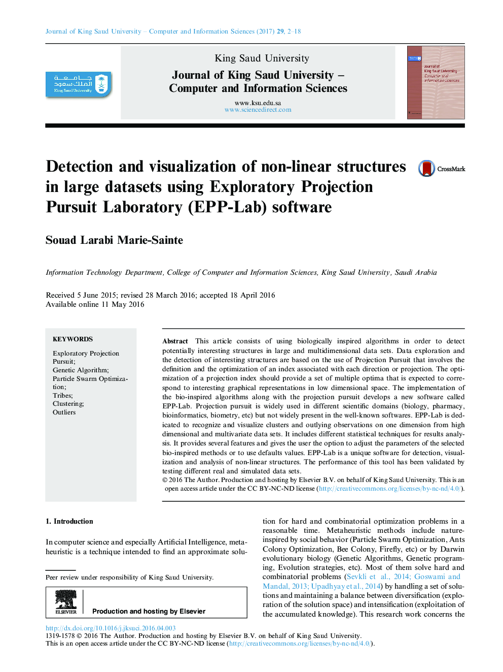 Detection and visualization of non-linear structures in large datasets using Exploratory Projection Pursuit Laboratory (EPP-Lab) software