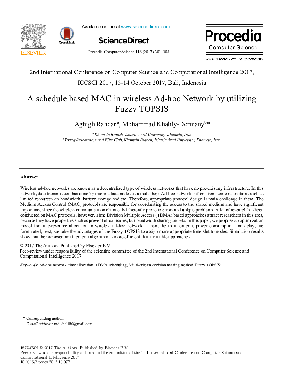 A schedule based MAC in wireless Ad-hoc Network by utilizing Fuzzy TOPSIS