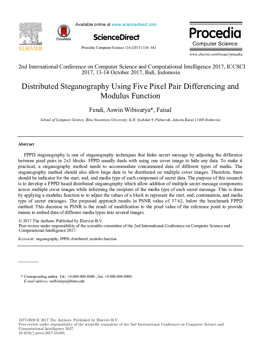 Distributed Steganography Using Five Pixel Pair Differencing and Modulus Function