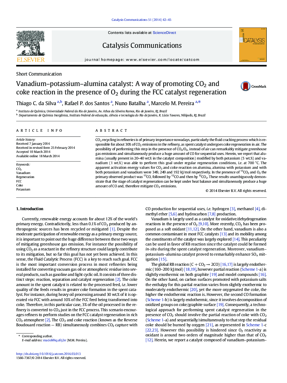 Vanadium–potassium–alumina catalyst: A way of promoting CO2 and coke reaction in the presence of O2 during the FCC catalyst regeneration