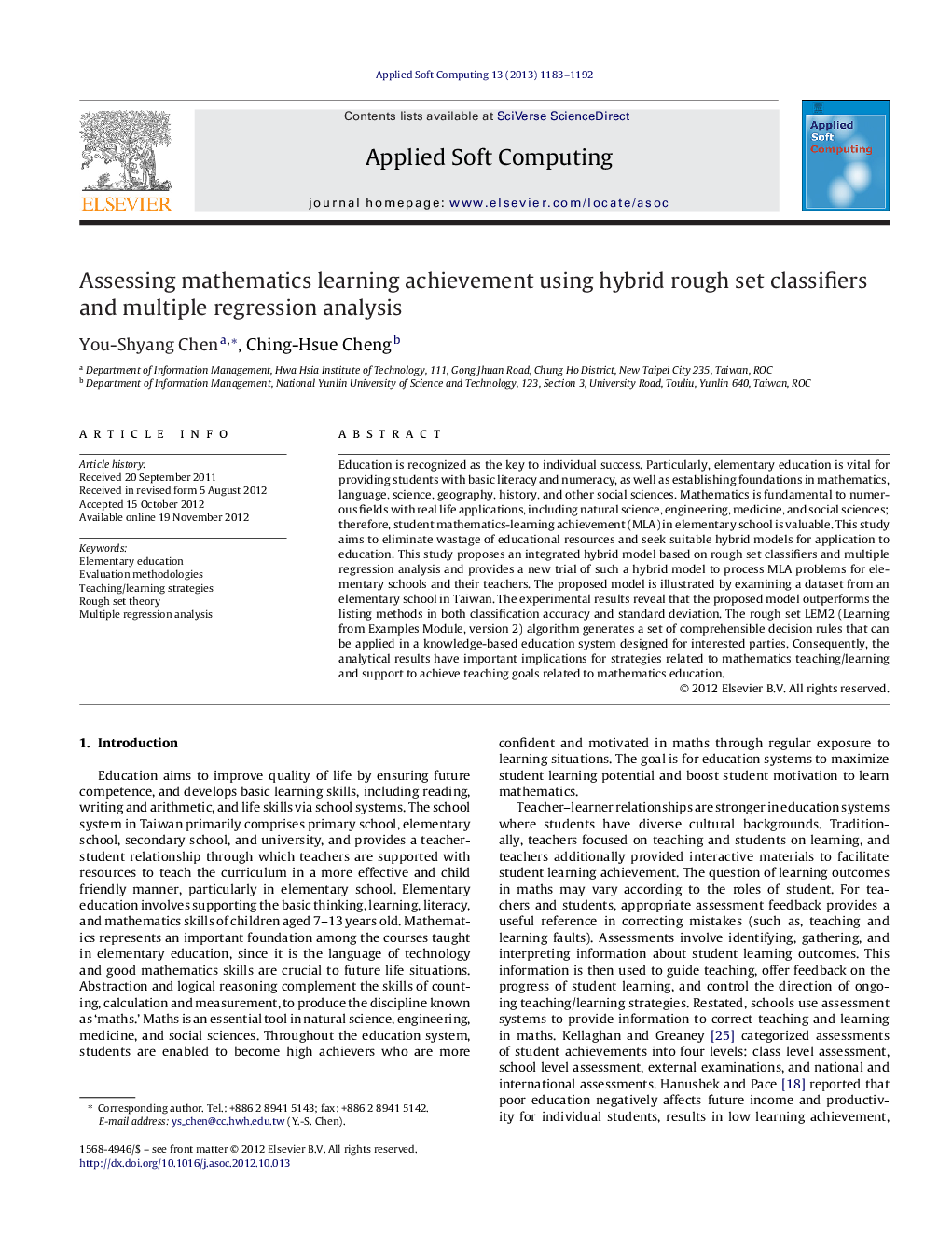 Assessing mathematics learning achievement using hybrid rough set classifiers and multiple regression analysis