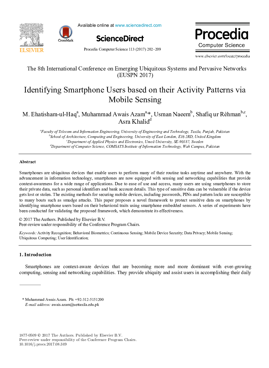 Identifying Smartphone Users based on their Activity Patterns via Mobile Sensing