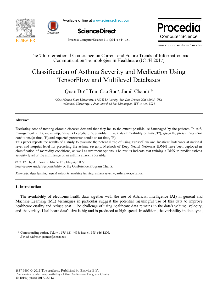 Classification of Asthma Severity and Medication Using TensorFlow and Multilevel Databases