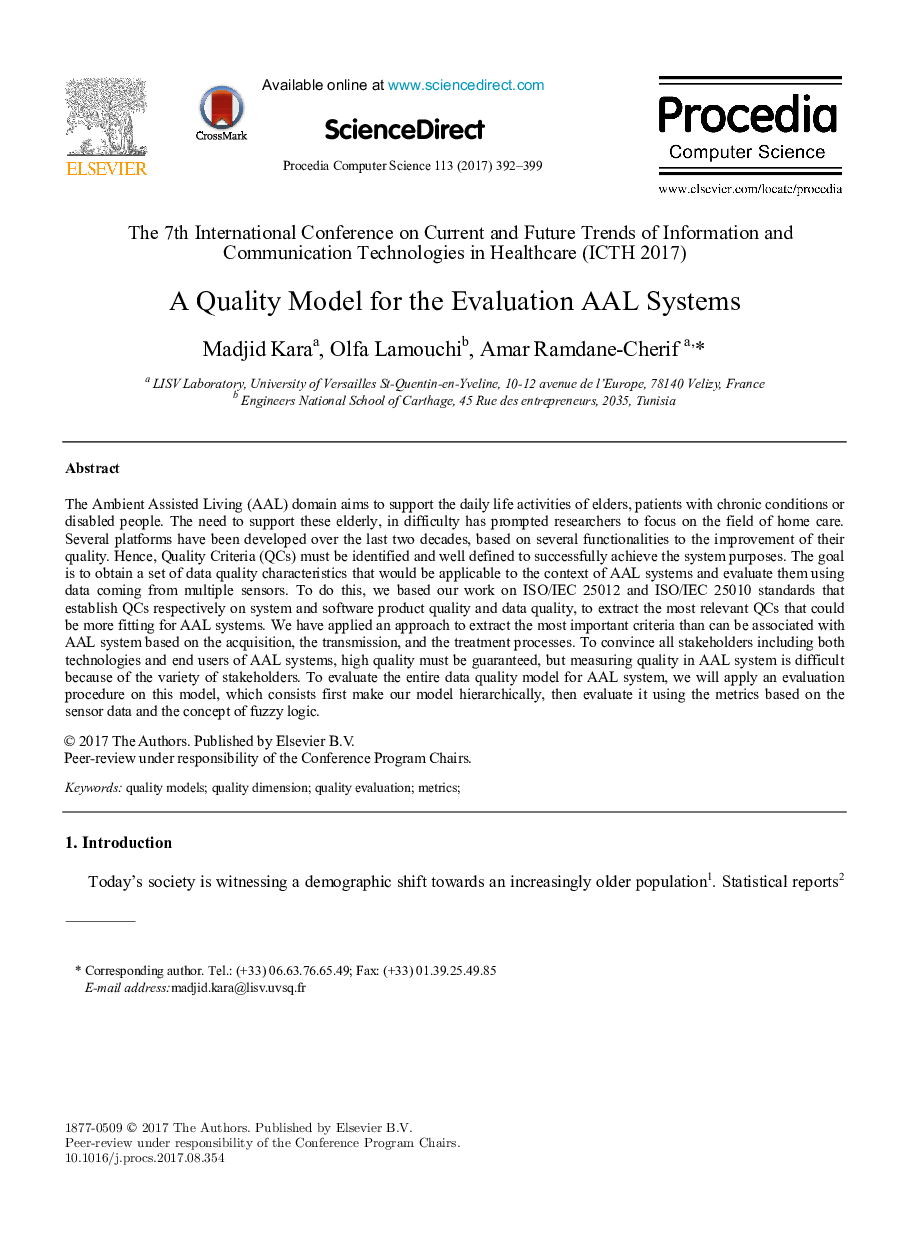 A Quality Model for the Evaluation AAL Systems