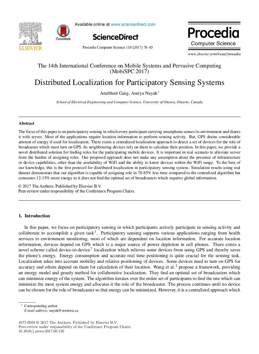 Distributed Localization for Participatory Sensing Systems