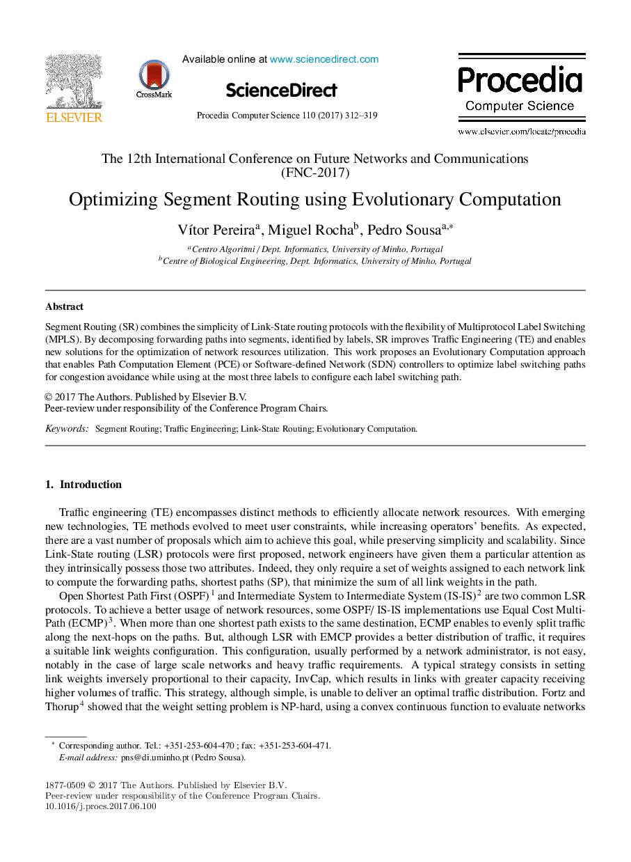 Optimizing Segment Routing using Evolutionary Computation